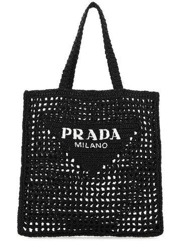 Crochet Tote Bag Black - PRADA - BALAAN 1