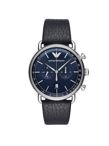 Aviator Chronograph Quartz Leather Watch Blue - EMPORIO ARMANI - BALAAN 1