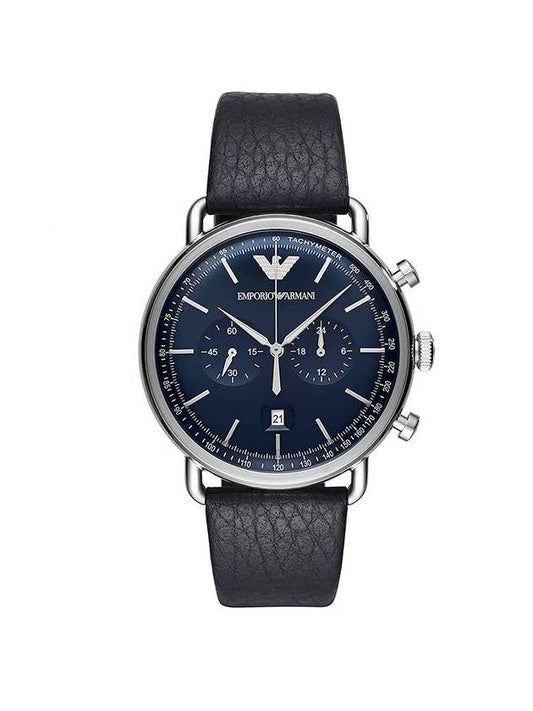 Aviator Chronograph Quartz Leather Watch Blue - EMPORIO ARMANI - BALAAN 1