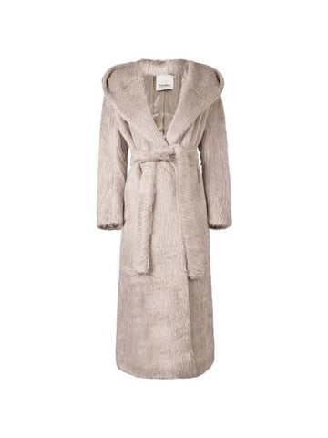 Women's Calcio Belt Alpaca Wool Fur Coat Ice - MAX MARA - BALAAN 1