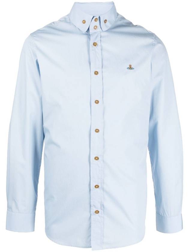 Men's Embroidered ORB Logo Long Sleeve Shirt Blue - VIVIENNE WESTWOOD - BALAAN 2