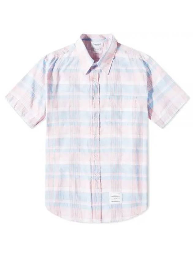 Madras Straight Fit Cotton Short Sleeve Shirt - THOM BROWNE - BALAAN 1