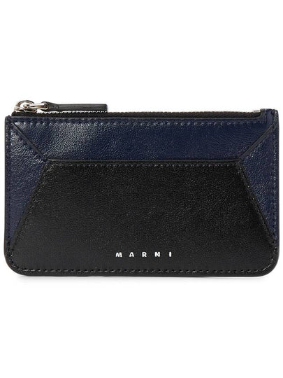 Color Block Logo Leather Card Wallet Navy - MARNI - BALAAN 2