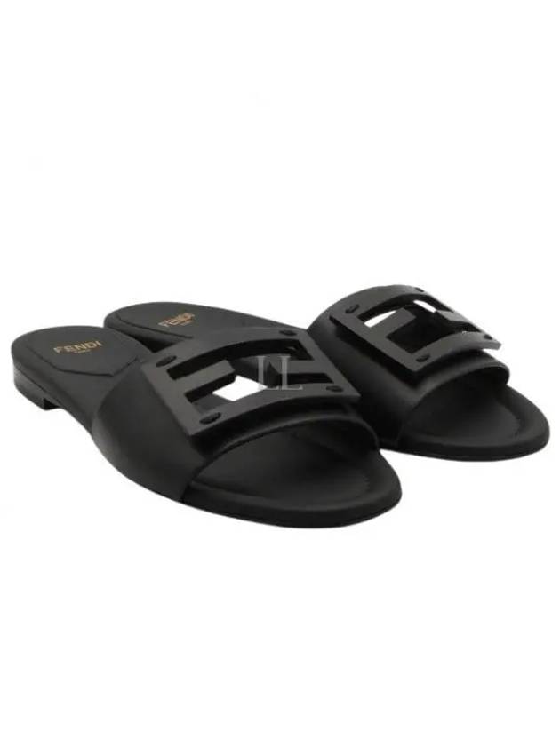 Baguette FF Logo Leather Slippers Black - FENDI - BALAAN 2