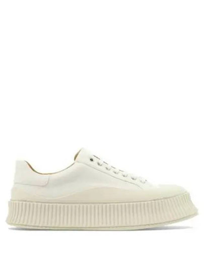 Logo Round Toe Calfskin Leather Low Top Sneakers Porcelain - JIL SANDER - BALAAN 2