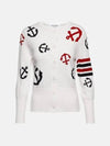 Cotton Anchor Intarsia 4 Bar Crew Neck Cardigan White - THOM BROWNE - BALAAN 2