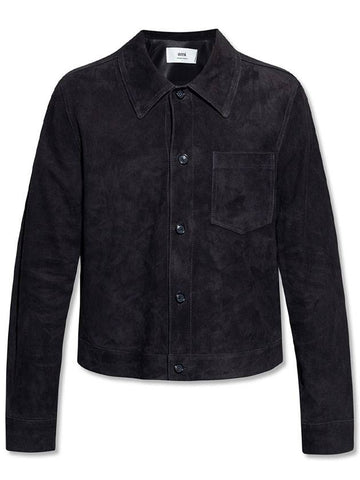 Suede Shirt Jacket Black - AMI - BALAAN 1