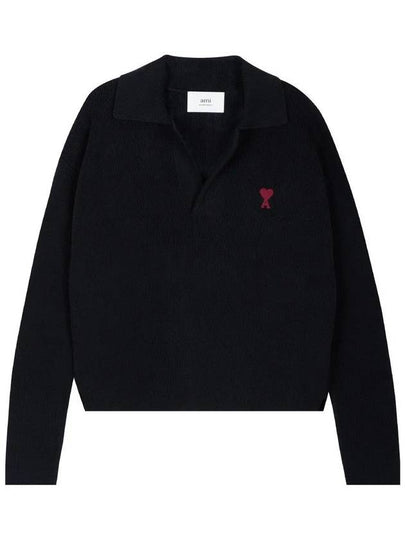 De Coeur Small Heart Logo Polo Knit Top Black - AMI - BALAAN 2