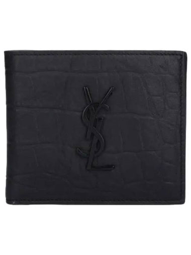 East West Crocodile Black Wallet - SAINT LAURENT - BALAAN 1