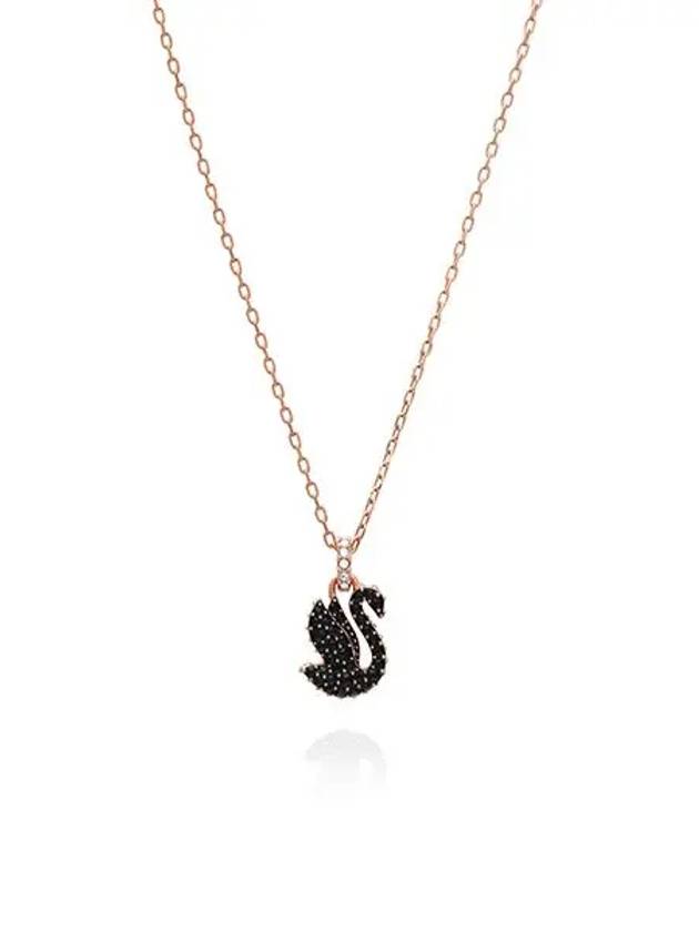 Swan Pendant Metal Necklace Black Rose Gold - SWAROVSKI - BALAAN 3