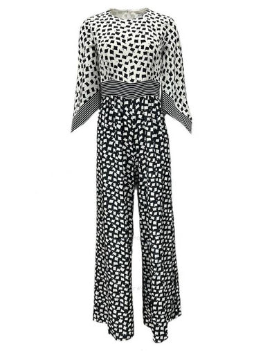 Max Mara Ladies White Black Origano Printed Silk Jumpsuit, Brand Size 36 (US Size 2) - MAX MARA - BALAAN 1