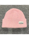 Logo Patch Knit Beanie Pink - GANNI - BALAAN 3