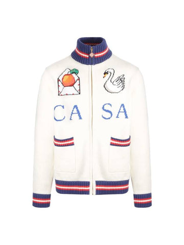 Swan Logo Graphic Knit Zip-Up Jacket White - CASABLANCA - BALAAN 1