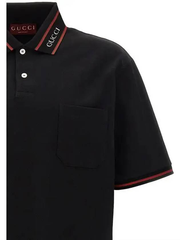 Logo Collar Cotton Polo Shirt Black - GUCCI - BALAAN 4