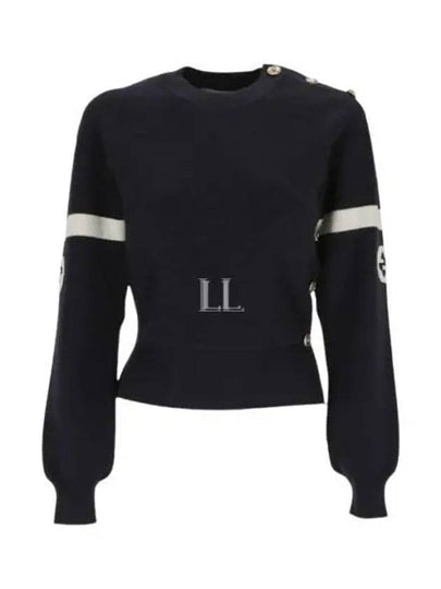 Logo Wool Long Sleeve T-Shirt Navy - GUCCI - BALAAN 2