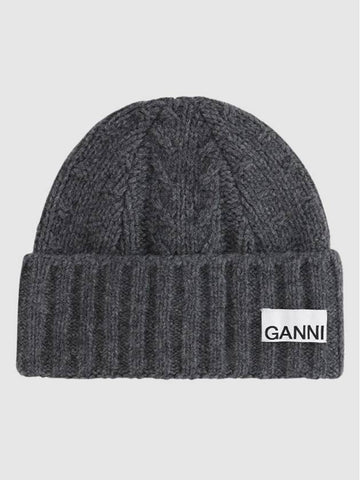 Logo Wool Twist Beanie Gray Women s - GANNI - BALAAN 1