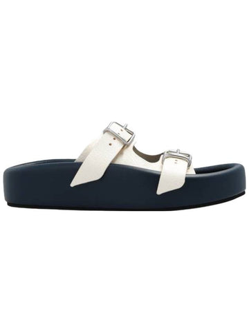 Contrast Platform Sole Strap Buckle Slippers Midnight Navy Cream - MAISON MARGIELA - BALAAN 1