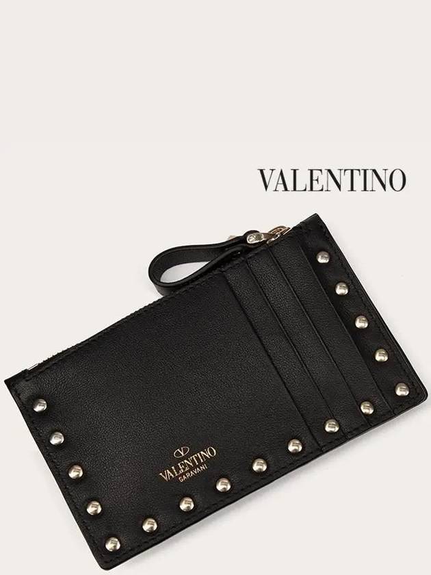 Rockstud Zipper Card Wallet Black - VALENTINO - BALAAN 5