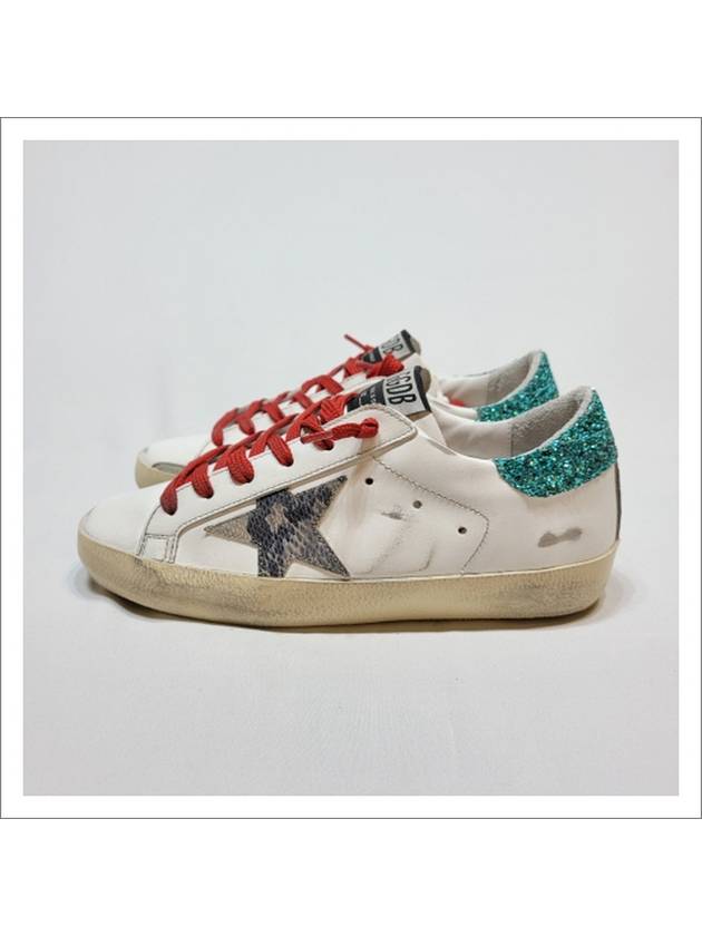 Women's Python Star Green Glitter Tab Superstar Sneakers White - GOLDEN GOOSE - BALAAN 4