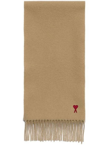 Small Heart Logo Wool Scarf Beige - AMI - BALAAN 1