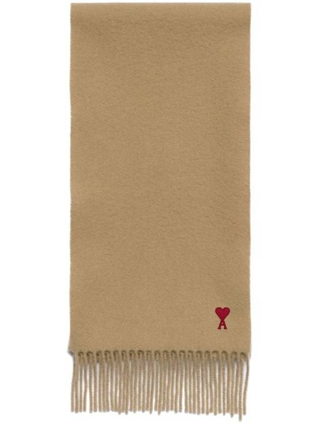 Small Heart Logo Wool Scarf Beige - AMI - BALAAN 1