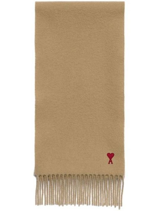 Small Heart Logo Wool Scarf Beige - AMI - BALAAN 1