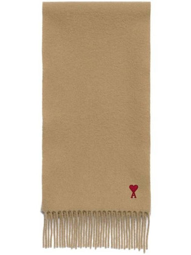 Small Heart Logo Wool Scarf Beige - AMI - BALAAN 1