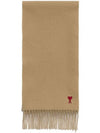 Small Heart Logo Wool Scarf Beige - AMI - BALAAN 1