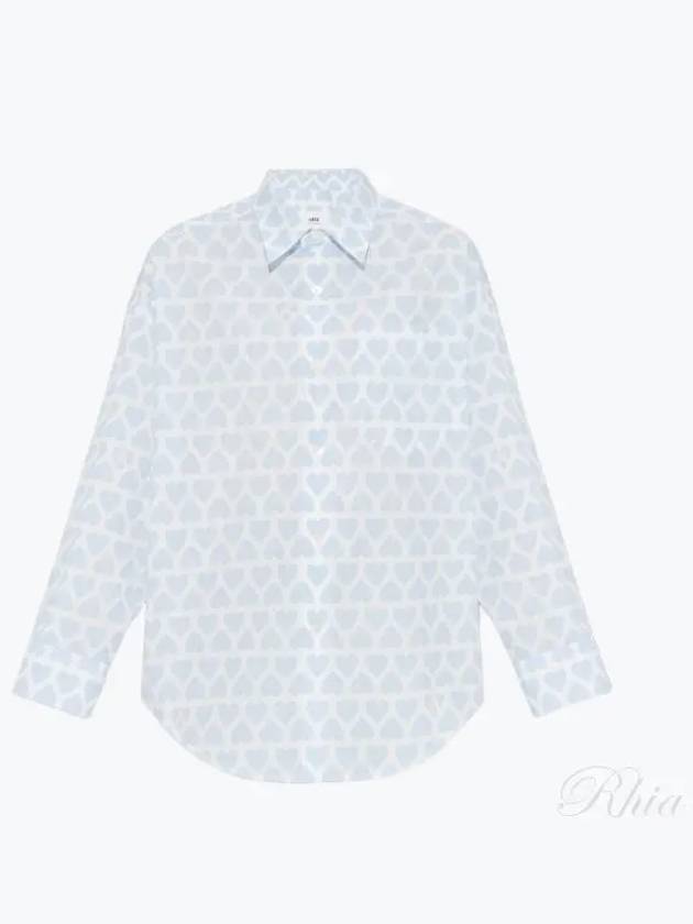 Heart Pattern Oversized Fit Long Sleeve Shirt Sky Blue - AMI - BALAAN 2