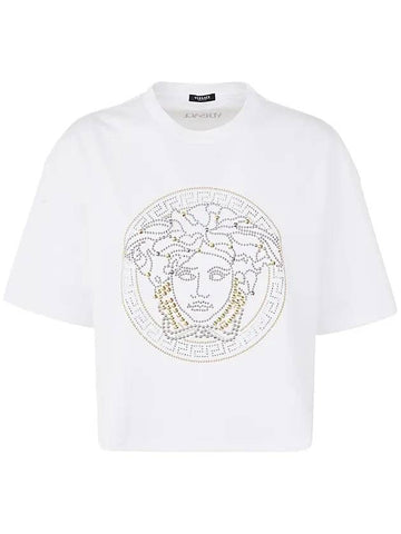 Studded Medusa Crop Short Sleeve T-Shirt White - VERSACE - BALAAN 1