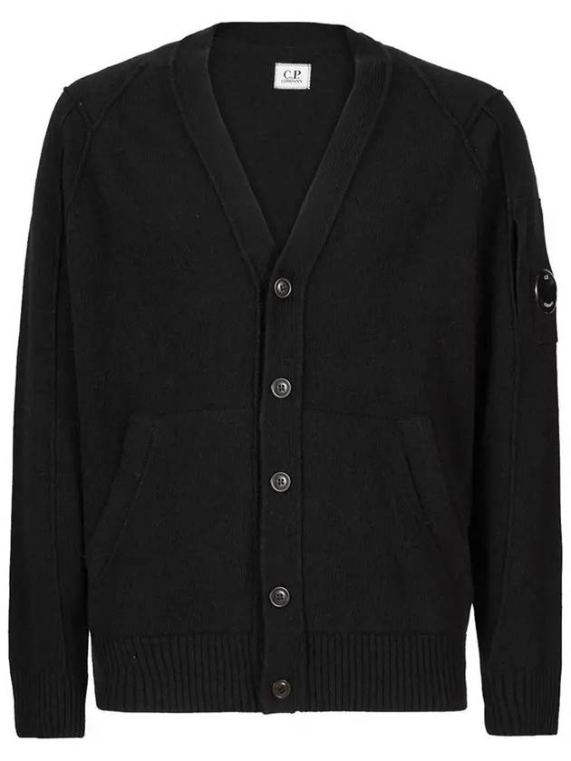 Men's Lens Wappen Lambswool Cardigan Black - CP COMPANY - BALAAN 2