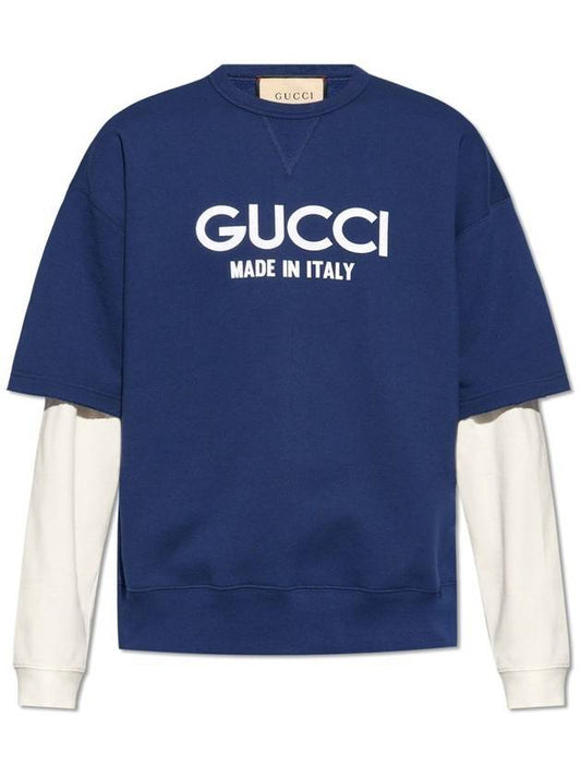 Cotton Logo Long Sleeve T-Shirt Navy - GUCCI - BALAAN 1