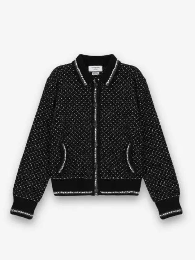 Spread Collar Tweed Virgin Wool Bomber Jacket Black - THOM BROWNE - BALAAN 2