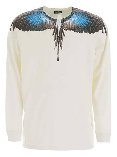 Turquoise Wing Long Sleeve T-Shirt Beige - MARCELO BURLON - BALAAN 1