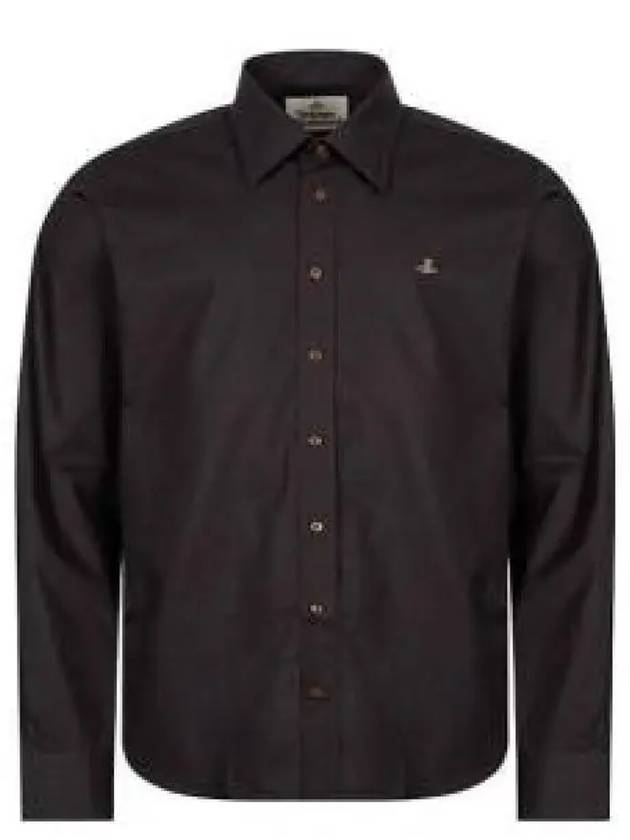 Embroidered Logo Big Collar Cotton Long Sleeve Shirt Black - VIVIENNE WESTWOOD - BALAAN 1