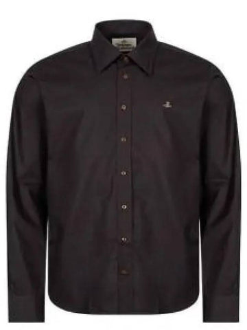Logo Embroidered Big Collar Cotton Long Sleeve Shirt Black - VIVIENNE WESTWOOD - BALAAN 1