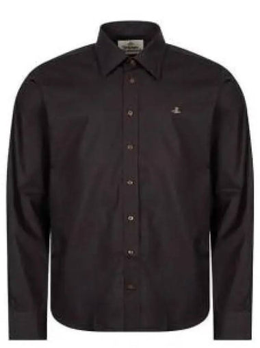 Embroidered Logo Big Collar Cotton Long Sleeve Shirt Black - VIVIENNE WESTWOOD - BALAAN 1