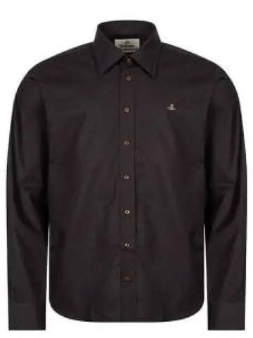 Embroidered Logo Big Collar Cotton Long Sleeve Shirt Black - VIVIENNE WESTWOOD - BALAAN 1