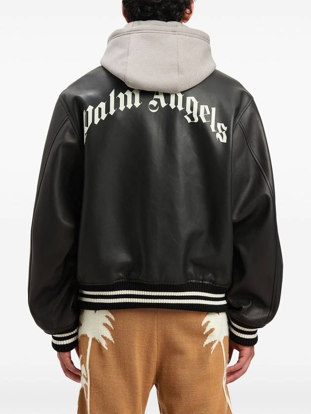 CURVED LOGO LEATHER BOMBER BLACK - OFF W - PALM ANGELS - BALAAN 5