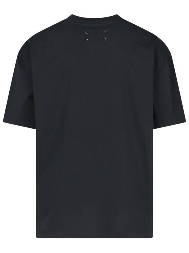 Embroidered Logo Cotton Short Sleeve T-Shirt Black - MAISON MARGIELA - BALAAN 3