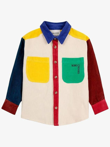 Children s Corduroy Shirt Bobo Square embroidery Color block B224AC031 - BOBO CHOSES - BALAAN 1