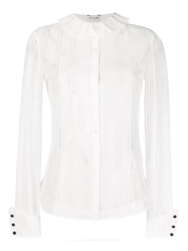 Women's Ruffle Lace Long Sleeve Blouse White - SAINT LAURENT - BALAAN 1