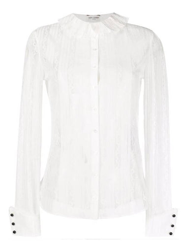 Women's Ruffle Lace Long Sleeve Blouse White - SAINT LAURENT - BALAAN 1