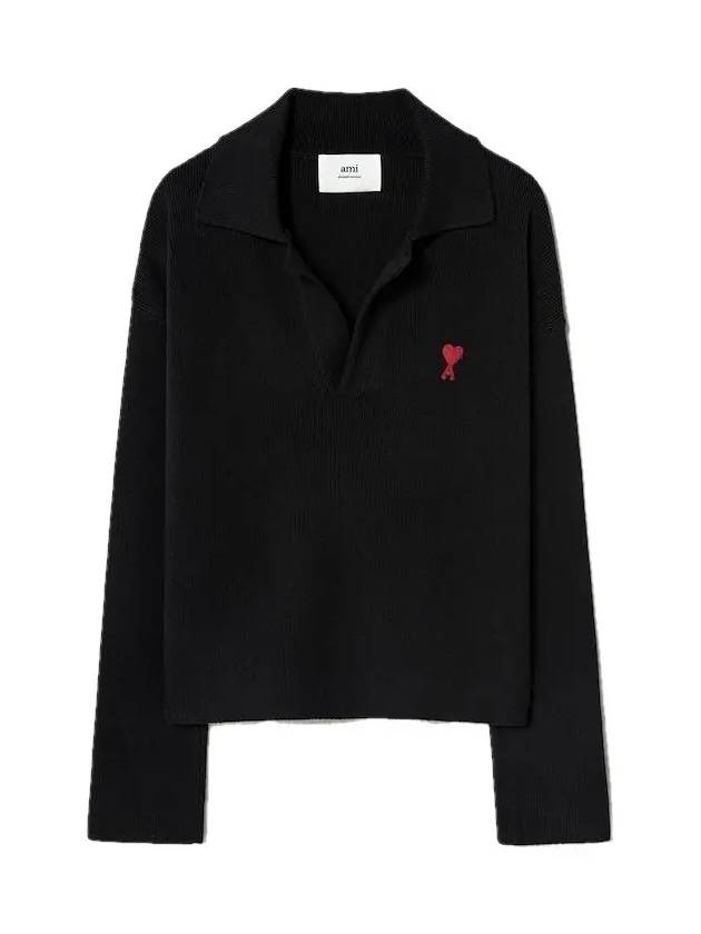 De Coeur Small Heart Logo Polo Knit Top Black - AMI - BALAAN 2