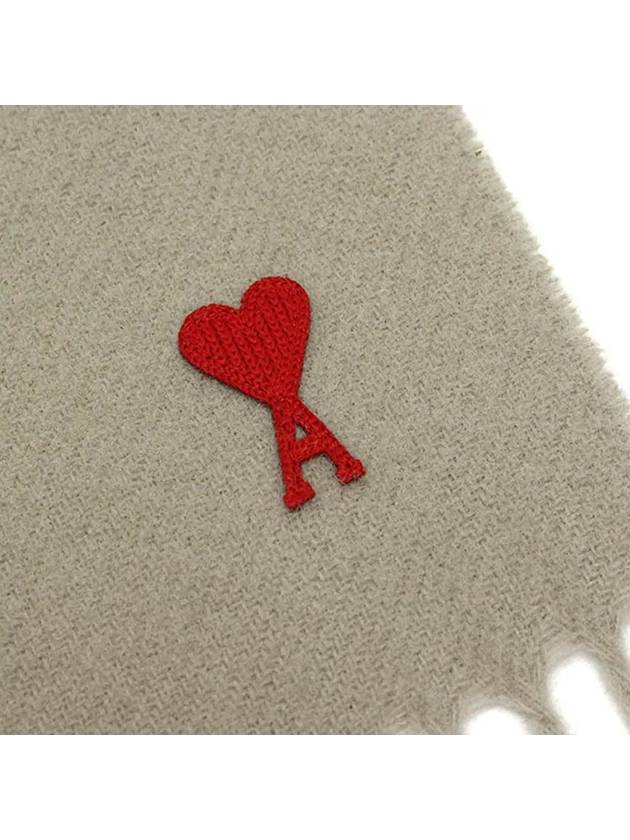 Small Heart Logo Classic Wool Fringe Scarf Beige - AMI - BALAAN 5