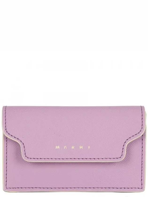 Logo Saffiano Leather Card Wallet Purple - MARNI - BALAAN 2