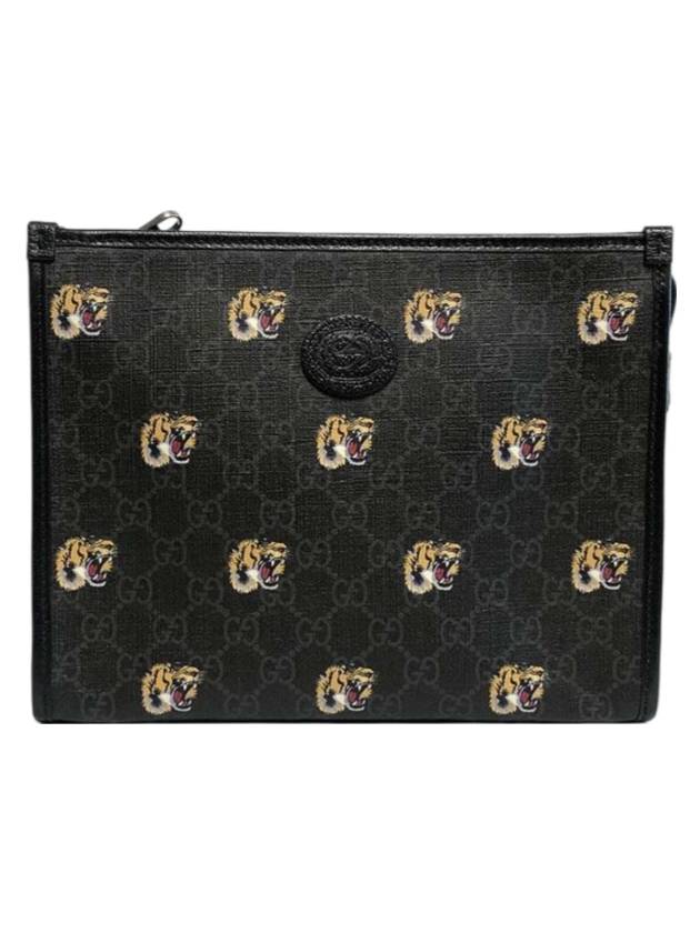 GG Supreme Tiger Print Clutch Bag Black - GUCCI - BALAAN 1