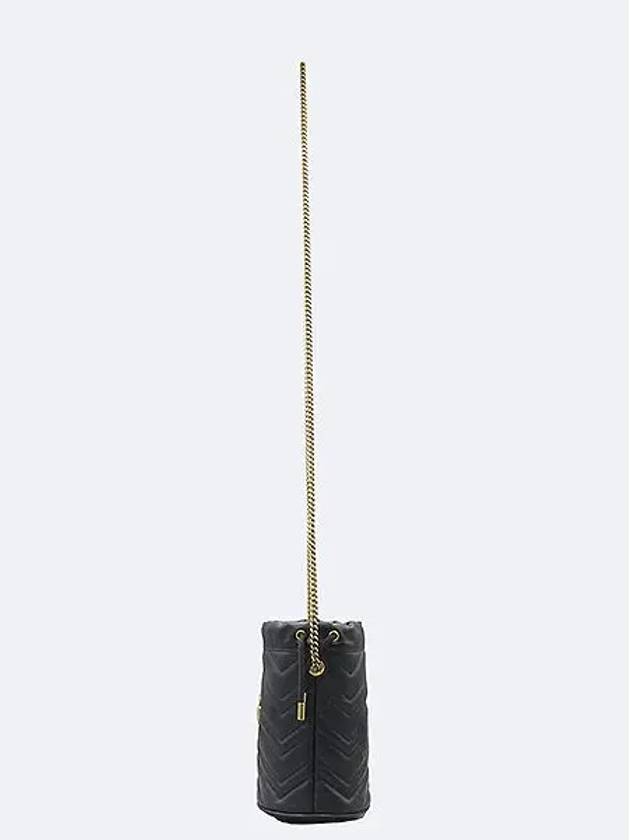 575163 Black leather GG Marmont logo gold metal mini bucket chain cross bag - GUCCI - BALAAN 3