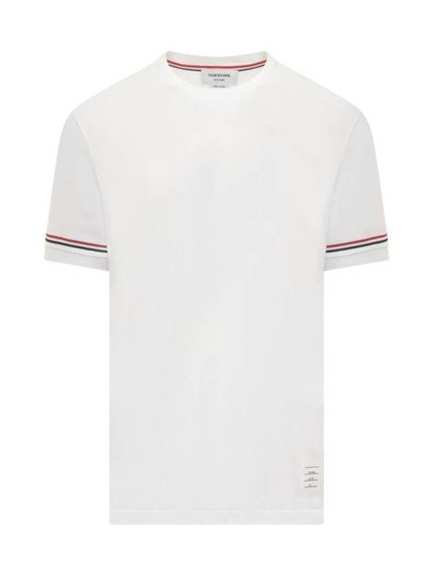 Striped Detail Crew Neck Cotton Short Sleeve T-Shirt White - THOM BROWNE - BALAAN 1