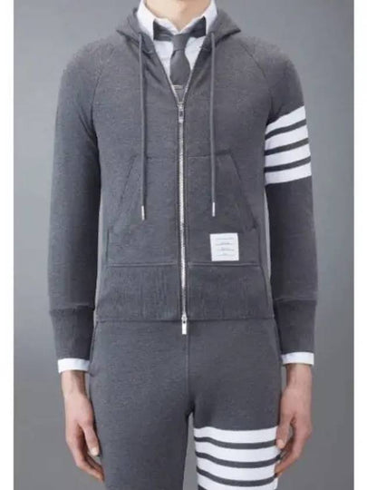 Engineered 4 Bar Diagonal Zip Up Hoodie Dark Grey - THOM BROWNE - BALAAN 2